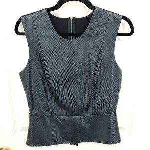 *FLAW* Mason Leather Croc-Emboss Black Peplum Shell Top 8 Witchy Halloween